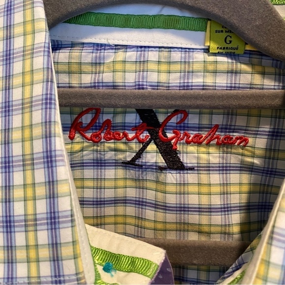 Robert Graham X Collection Large L Tailored Fit Flip Cuffs Striped Plaid Blue - Picture 6 of 11
